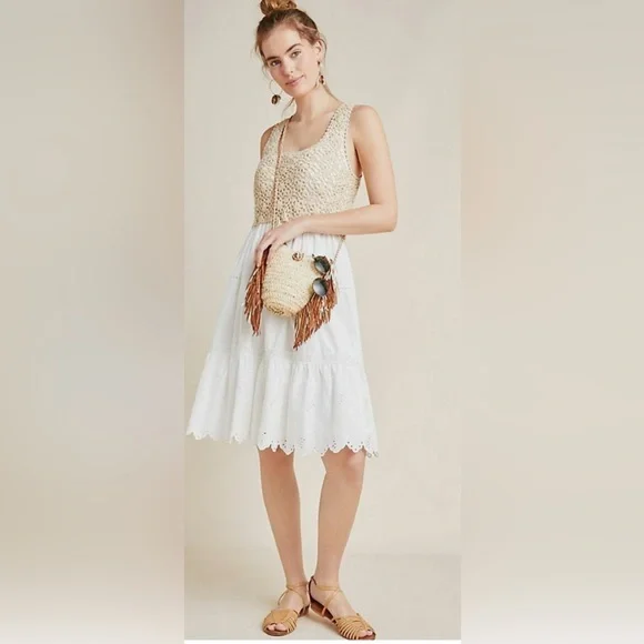Anthropologie | Skirts | Anthropologie Beckett Crochet Beige Sleeveless  Eyelet Midi Dress | Poshmark